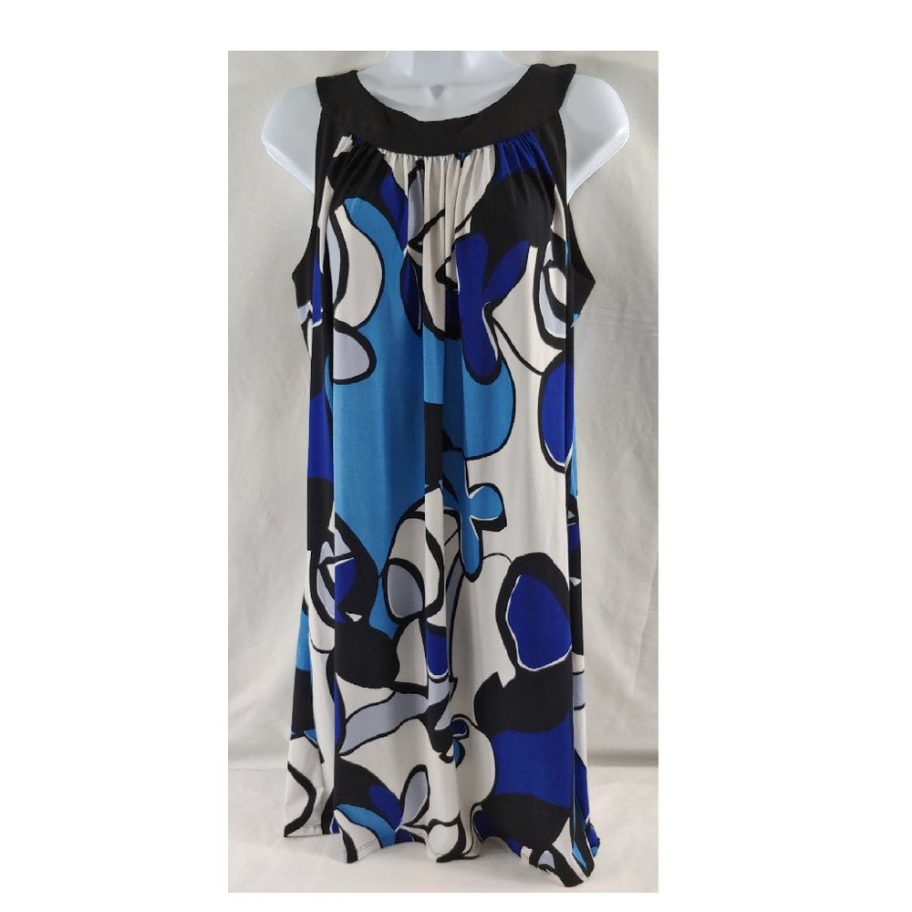 Tiana B. Blue, Black and White Sleeveless Dress Size Medium